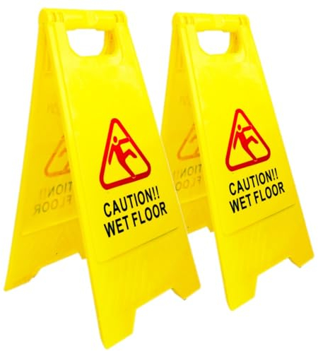 Lot de 2 panneaux d'avertissement pour sol humide – Jaune | Panneau d'avertissement de sol glissant en plastique | Panneau de sol glissant pliable sur les deux côtés |