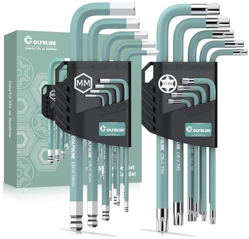 COLFULINE Jeu de Clé Allen 18PCS, Clé Allen & Clés Torx Set de Clés Hexagonales HX 1,5mm-10mm &TX T10-T50 Professionnelles Portable