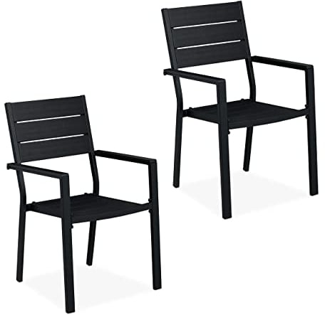 Relaxdays Gartenstuhl 2er Set, HBT 90 x 53,5 x 59 cm, Balkonstühle m. Armlehnen, Metall, Moderne Terrassenmöbel, schwarz