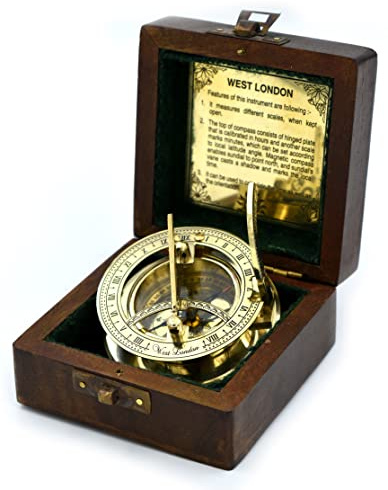 SARA NAUTICAL Antique Brass Sundial Compass, Sundial Clock in Box Gift Sun Clock Ship Replica Watch,Ship Decorations