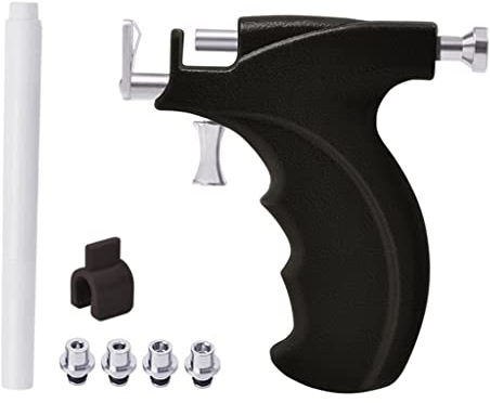 jojomis Ohr Piercing Kit, Ohr Nase Piercing Werkzeug, Edelstahl Körper Ohr Bauchnabel Piercing Maschine mit 4 Ohrringköpfen - Schwarz