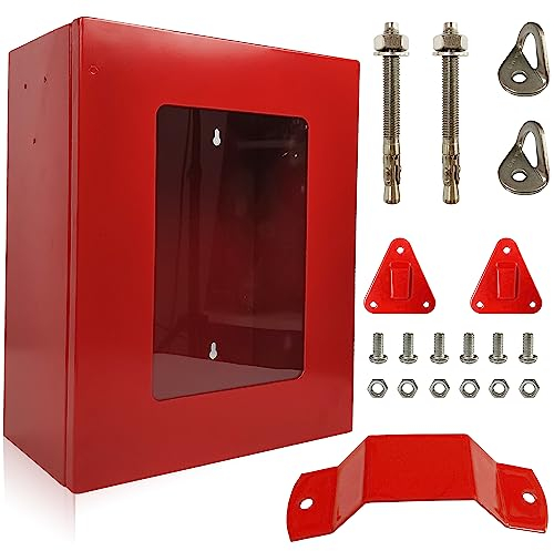 Fire Evacuation Station – Large Red Wall-Mounted Safety Cabinet (36 x 28 x 15 cm) with Hooks for Fire Extinguishers | Storage Box for Fire Escape Ladder (2-Story Homes) & Emergency Gear