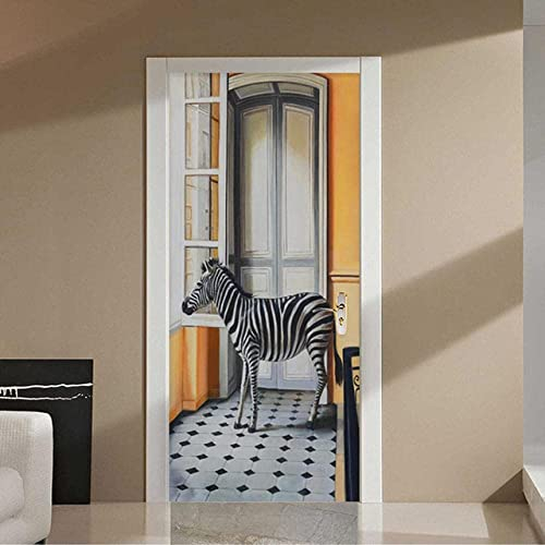 3D Türtapete Selbstklebend Türposter - Tierisches Zebra 77 X 200 Cm - Türaufkleber Fototapete Abziehen Und Aufkleben Türfolie Poster Tapete - Kinderzimmer Wohnzimmer Küche Schlafzimmer Tür Fotos