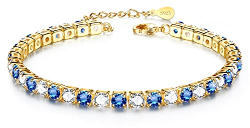 Fußkettchen,Tennis Fussketten für Frauen,Damen fußkette,Gold Fußkette Damen,Fussketten für Frauen Silber 925 Stabil,Blau Weiß Zirkon Fußkette Damen Silber 925,Armband,Geschenk für Frauen,8.5in+2in