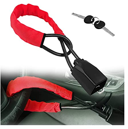 CGEAMDY Antirrobo Coche, Bloqueo del Volante al Cinturón de Seguridad, Bloqueo de Cinturón de Seguridad de Coche de Alta Resistencia, Candado de Seguridad para la Mayoría de los Autos(Rojo)
