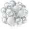 NEBURORA White and Silver Confetti Balloons 60pcs 12inch White Metallic Silver Confetti Balloons for Wedding Engagement Graduation Birthday Baby Shower Party Decorations