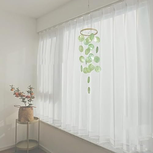 Windspiel, Boho Deko Muschel Traumfänger Girlanden Capiz Muschel-Windspiele für den Außenbereich 73cm Länge Hängen Ornament Wandbehang Anhänger Geschenke für Terrasse, Garten, Hofdekoration -Grün