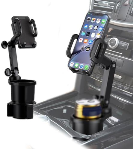 Car Cup Holder Cell Phone Holder, Car Cup Holder Expander with Phone Mount, Car Long Arm with 360° Rotation Cup Holder Cell Phone Holder, 2 in 1 Cell Phone Drink Holder Adapter for All Smartphones