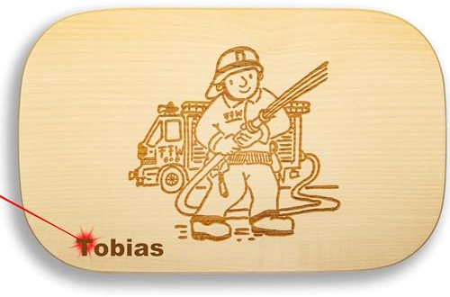 DEKOFANT Frühstücksbrettchen Holz Feuerwehrmann personalisiert mit Namen | 25 x 16 x 1,5 cm extra dick, Geschenk zur Einschulung, 25 x 16 x 1, 5 cm extra dick, Brotzeitbrett, Vesperbrett