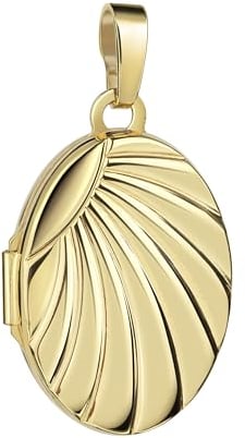 JEVELION Medaillon Gold 333/8 Karat für 2 Bilder Amulett Anhänger oval zum Aufklappen für Damen mit Halskette