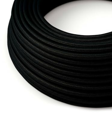 HALOTEC Cable textil electrico Negro 5 metros | Cable textil lampara decorativo 2 hilos 2x0 75mm2 | Cable cinta hilo textil tejido iluminacion | Rollo Hilo Cable de tela funda textil | Color Negro