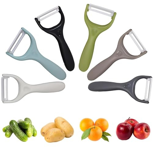 Trez Treamer 6-Pack Vegetable Peelers for Kitchen，Y Ceramic Peeler Safe Potato Peeler Set for Apple Veggie Carrot Fruit Zucchini Cucumber Peelers Bulk with Non-Slip Handle (Y)