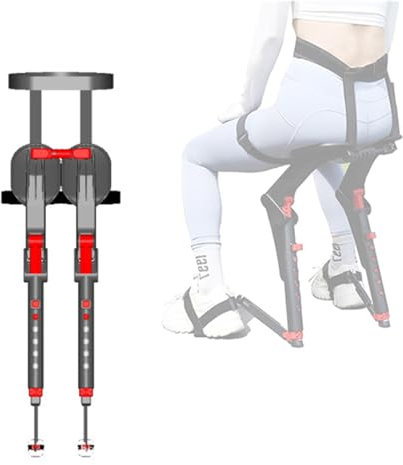 Zeetan Tragbarer Unsichtbarer Hocker Für Die Reise, Verstellbarer Exoskelett-Schwebesitz, Ergonomischer, Leichter Sitz Für Die Arbeit, Angeln, U-Bahn-Beladung 330 Lbs,Rot