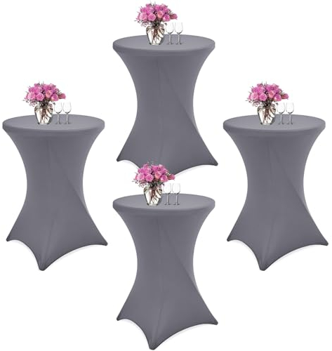 Showgeous 4er-Set Stretch Stehtisch Husse für Bistrotisch Ø 80-85 cm Cocktail Tisch-Überzug Husse, Verstärkung im Fußbereich, Stretch-Husse Hellgrau Hussen für Stehtische und Bistrotische(Hellgrau)