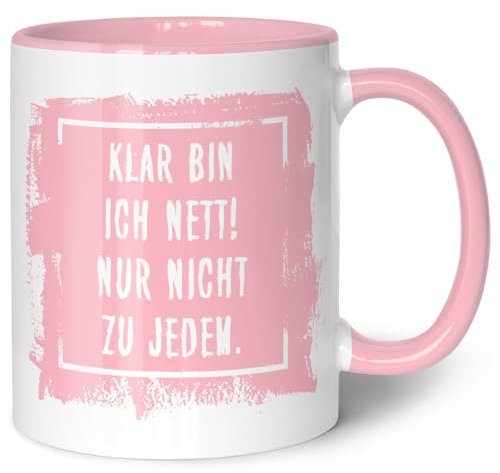 GRAVURZEILE Bedruckte Tasse mit Spruch - Klar bin ich nett - Lustige Geschenke - Spülmaschinenfest - Geschenk für Freunde & Kollegen - Geschenk für Büro & Alltag - Farbe: Rosa