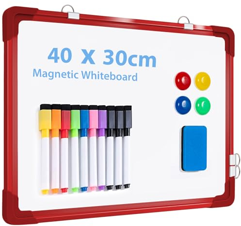 ARCOBIS Magnetisch Whiteboard Klein, Mini A3 Whiteboard 40x30cm Magnettafel Wand HäNgende Doppelseitige Tafel füR Planung, To Do Liste, Zeichnen, Schule, Zuhause, BüRo (Rot)