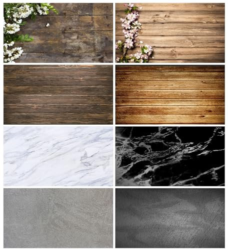 Heysliy Photo Backdrop Kit 50x80cm for Small Product Photography, 8 Pcs Reusable Vinyl Photography Backdrop with Wood-Marble-Concrete Textures, Super Realistic Background for Food Jewelry Cosmetics