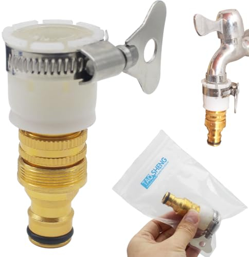 TAOSHENG Universal Mixer Tap Connector, Brass 1/2 & 3/4 Inch Female Faucet Adapter Quick Connect to Hose for Garden Kitchen Laundry, 1 Pack