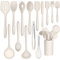 Joyfair Set di utensili da cucina, 15 pezzi, in silicone, resistenti al calore, con porta utensili, set di utensili da cucina, lavabili in lavastoviglie, colore: kaki
