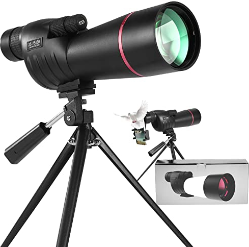 Spektiv für Zielschießen - HD Spektiv mit Stativ Tragetasche & Smartphone Halterung - BAK4 Wasserdicht Spektiv für Vogelbeobachtung Jagd Wildlife Scenery Jagd Wildtiere Stargazing (25-75Z)