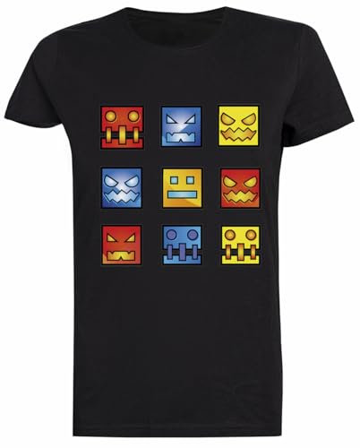 Geometrie Dash Symbol Gesicht Schwarzes Frauen-T-Stück Kurzarm-T-Shirt