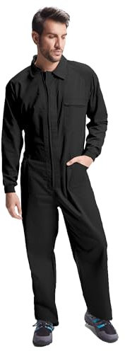 KINKIES Arbeitsoverall für Herren mit zentralem Reißverschluss und mehreren Taschen – bequeme Arbeitshülle, Schwarz , Large