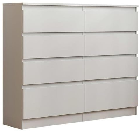 BEAUTY SOFA Beautysofa Kommode Aura 2 für Jugendliche - Schubkastenkommode - Highboard Wohnzimmer, Flur - 8X Schubladen - Breite 120cm - Farbe Weiß - 120x33x100cm