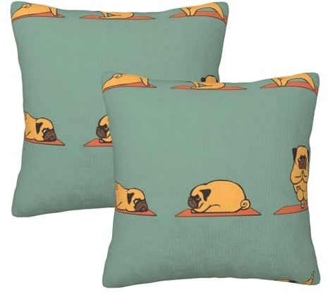 ROOZEE Bedruckte Kissenbezüge mit Yoga-Mops-Motiv, moderne Kissenbezüge, Heimdekoration, 45 x 45 cm, für Couch, Schlafzimmer, Sofa, Bett, Auto, 2 Stück