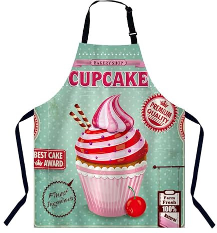 BGBDEIA Schürze im Vintage-Cupcake-Poster-Design für Damen und Herren, verstellbare Schürze, Kochschürze für Zuhause, Küche, Backen, Gartenarbeit, Grillen, Kaffeehaus, Restaurant, Vintage-Cupcake, 27