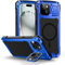 Lanhiem iPhone 15 Plus Case with Tempered Glass Screen Protector and Camera Kickstand - Heavy Duty Metal Tough Case, Full Protective Cover (Blue)