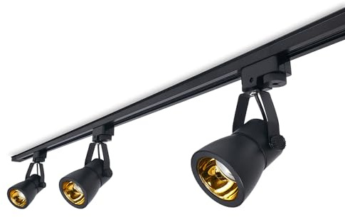 KOLORENO Deckenstrahler schwarz mit Goldakzent GU10 Schienensystem 150 cm | Deckenleuchte 3 flammig auf schwarzer Stromschiene mit beweglichen Spots ohne Leuchtmittel für trockene Innenräume IP20