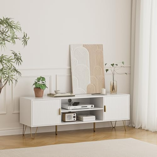 HEYZOEY Armario para TV de 60 Pulgadas, Color Blanco, 137 x 38 x 48 cm, con 2 armarios para salón, Color Blanco