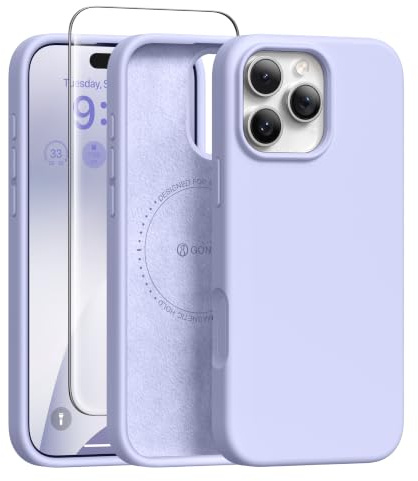 GONEZ für iPhone 16 Pro Hülle Silikon 6,3 Zoll & Displayschutz, [MagSafe-kompatibel] dünne Handyhülle aus Flüssigsilikon, Kratzfeste und stoßfeste, Mikrofaserfutter Schutz Case, Flieder