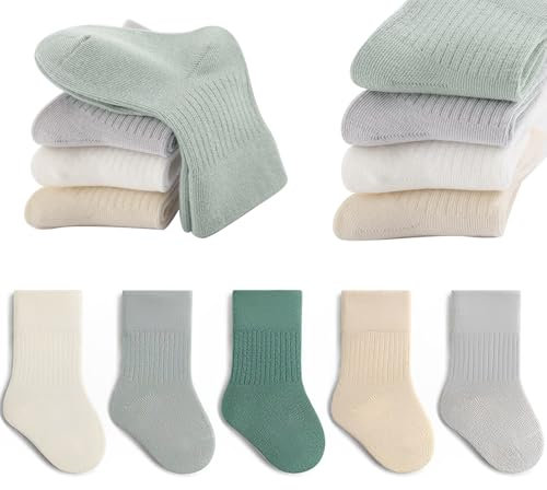 QIYIENDIAN Calzini in cotone morbido 5 paia di calzini elastici colori solidi bambini Ragazzi Ragazze（Green,1-3Y）