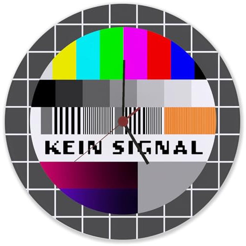 speecheese Kein Signal Störsignal Testbild Wanduhr aus Glas Witzige Störbild Uhr mit fehlender Uhrzeit Störbild Fernsehen als Coole Deko für Dein Zockerzimmer oder im Fernsehzimmer Meme