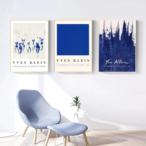 Yves Klein Kunstwerke Kunst Blau Weiß Poster Abstrakte Leinwandmalerei Wandkunstdrucke Bild Wohnzimmer Moderne Wohnkultur 50x75cm-3Teilig Rahmenlos
