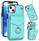Knoowcase for iPhone 13 Case Shockproof Wallet with Card Holder Slots Ring Wrist Strap PU Leather Shell RFID Blocking Kickstand Magnet Full Protective Cover for iPhone 13, Green