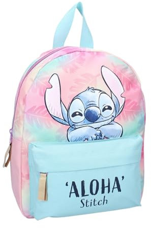 Lilo & Stitch - Stitch Aloha Rucksack - Mehrfarbig, Rechteckig, 15x23x31 cm, Polyester, Reißverschluss, Unisex, Kind, Schule, Science Fiction, Daypack
