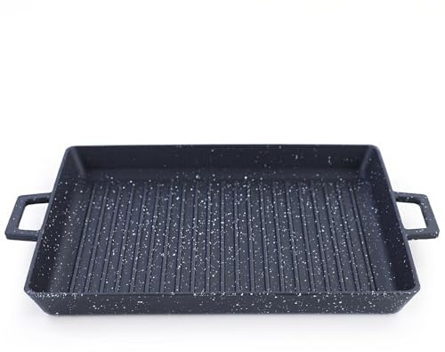 RAMROXX BBQ Grill Pfanne Schale Platte Gusseisen Antihaftbeschichtet 40x25cm