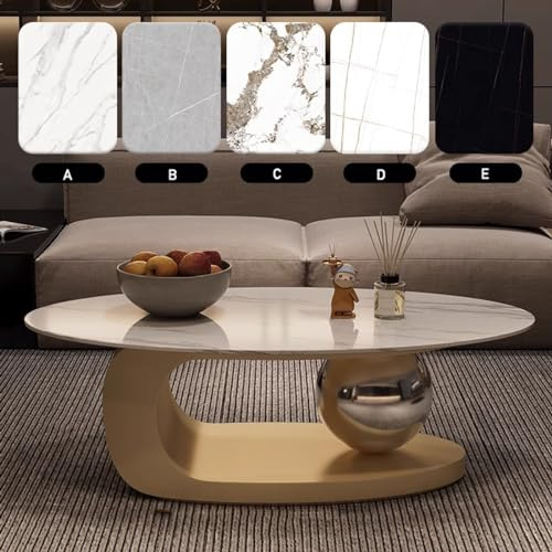 ZCFLWR Luxuriöser Couchtisch aus Marmor mit Goldener Metallhalterung und Steinarbeitsplatte – Elegantes Styling, einzigartiges Design, leicht zu reinigen