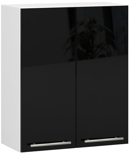 AKORD | Küchenhängeschrank - Oliwia W60 | 2 Regalböden & 2 Tür Küche Schrank | Einbauküche Küchenzeile Küchenmöbel Küchenschränke | Laminierte Platte | 60 x 30 x 72 cm | Weiß & Schwarz Glanz