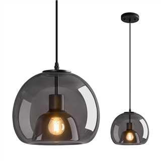 ZYBWL Globe Rauch Grau Glas Hängeleuchten Kücheninsel Schwarze Pendelleuchte Moderne Hängelampe 1-flammig E27 Retro Hängeleuchte für Schlafzimmer Kücheninsel Esszimmer