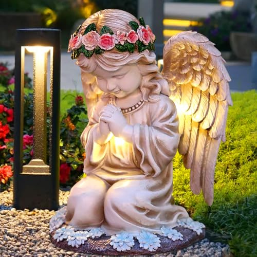 LYPPUL Solar Engel Gartenstatuen, Grabschmuck Wetterfest für Friedhof, Solar Engel Gartenfiguren, LED Grablicht Outdoor-Dekoration, Fairy Engel Skulptur Deko Rasen, Hof, Terrasse