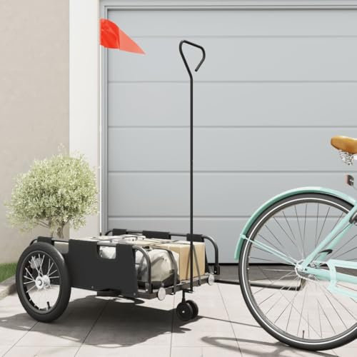 Xichuzi Fahrradanhänger Schwarz Oxford-Gewebe und Eisen, Fahrrad Anhänger, Lastenanhänger, Handwagen, Fahrrad-lastenanhänger, Lastenfahrrad - 94192