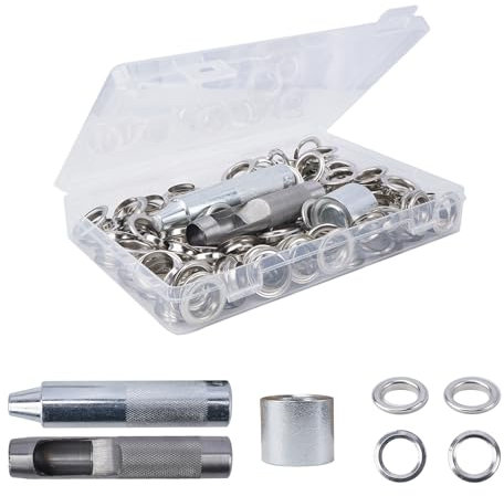 FOGAWA 120 Sets Kit de Ojales Metalicos de 16mm plata Kit de Herramienta de Ojetes con juego de herramientas Ojetes Metalicos para Tela, cuero, Manualidades, lonas, Carpas, Toldos
