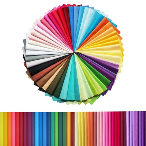 Quilting Fabric, 50 Pcs Fat Quarter Fabric Bundles Solid Colors Pure Cotton (25cm×25cm)