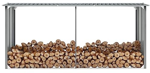 Refined Brennholzlager aus verzinktem Stahl Kaminholzunterstand Brennholzregal 330 x 92 x 153 cm Grau