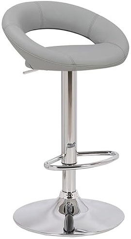 Sorrento Real Leather Kitchen and Breakfast Bar Stool, Height Adjustable Swivel Gas Lift, Grey