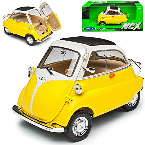 alles-meine.de GmbH B*M*W Isetta Gelb mit Weiss 1955-1962 1/18 Welly Modell Auto mit individiuellem Wunschkennzeichen