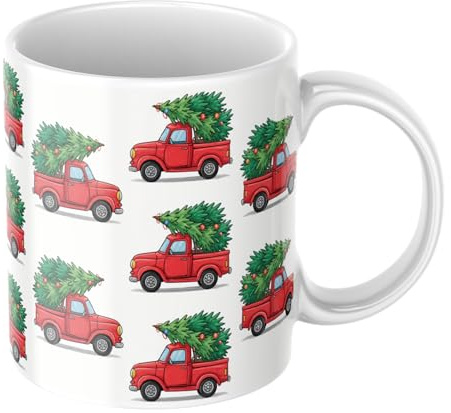 Hippowarehouse Mug Print red Truck Christmas Tree Printed Mug Various Colour Options Ceramic Cup Kitchenware 11oz